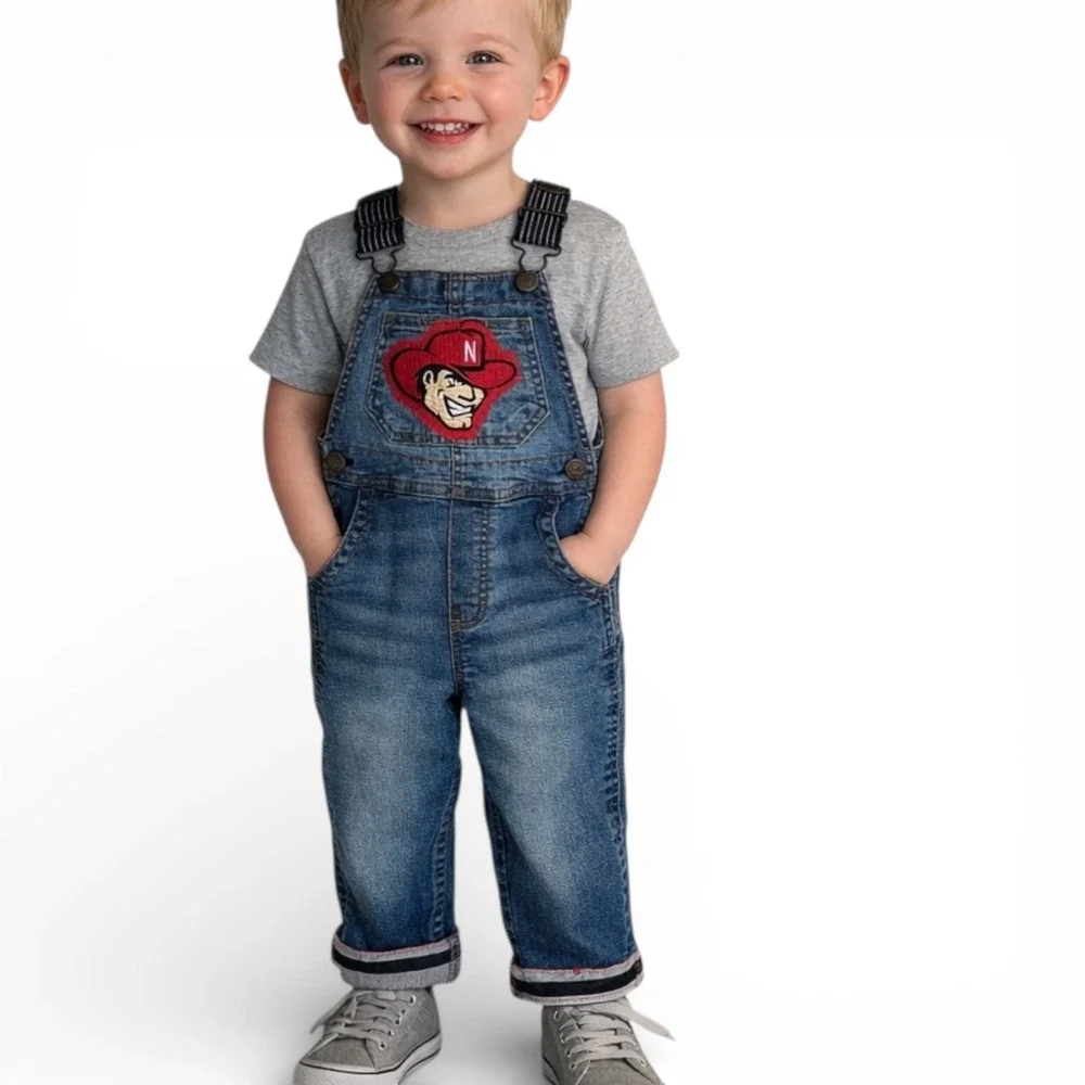 OshKosh Bgosh Nebraska Cornhuskers Herbie Husker Denim Overalls 2T Blue Medium